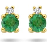 Oorknopjes - Smaragd en Diamant - 14K Geelgouden Oorknoppen - 0.015ct - 4.5x3mm