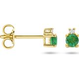 Oorknopjes - Smaragd en Diamant - 14K Geelgouden Oorknoppen - 0.015ct - 4.5x3mm