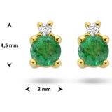 Oorknopjes - Smaragd en Diamant - 14K Geelgouden Oorknoppen - 0.015ct - 4.5x3mm