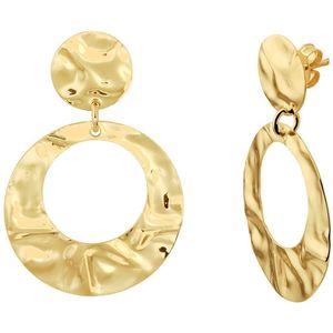 Oorhangers - Gehamerd - 1 Micron Zilver Verguld - Geel - 3.6 cm Hoogte - 24 mm Breedte