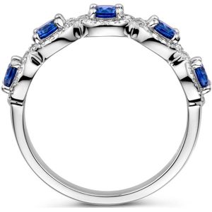 ring saffierkleurig en wit zirkonia halo zilver gerhodineerd 1336747