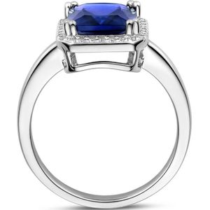 Ring Saffierkleurig En Wit Zirkonia Halo Zilver Gerhodineerd