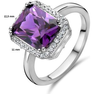 ring amethistkleurig en wit zirkonia halo zilver gerhodineerd 1336824