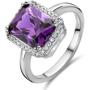 ring amethistkleurig en wit zirkonia halo zilver gerhodineerd 1336825