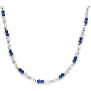 Collier - Geel - 42 + 3 cm - 3 Micron Zilver Verguld - Natuurlijke Kleurstenen