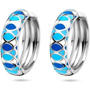 Klapoorringen - Donker Blauw en Licht Blauwe Emaille - Gerhodineerd Zilver - 22x6.5mm