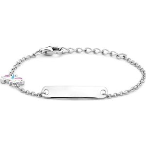 Zilver - Gerhodineerde Graveerarmband - Eenhoorn Plaat - 4,5 mm - 11 + 2 cm