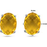 Zilver - Gerhodineerde Oorknoppen - Citrien - 8x6 mm