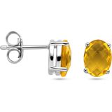 Zilver - Gerhodineerde Oorknoppen - Citrien - 8x6 mm