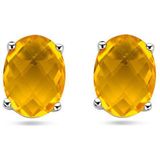 Zilver - Gerhodineerde Oorknoppen - Citrien - 8x6 mm