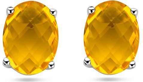Zilver - Gerhodineerde Oorknoppen - Citrien - 8x6 mm