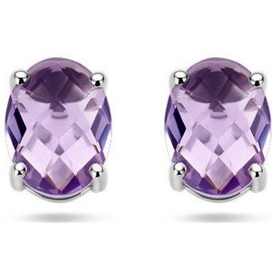 Zilver - Gerhodineerde Oorknoppen - Amethist - 8x6 mm