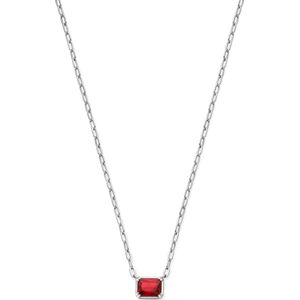 Zilver - Gerhodineerde Collier - Rood Zirkonia - 40 + 4 cm