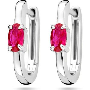 Zilver - Gerhodineerde Klapoorringen - Rood Zirkonia - 14.5x3 mm
