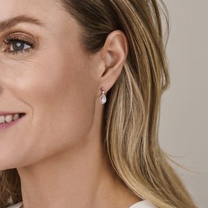 Oorhangers - 14K Roségoud - Rhodoliet Amethist En Diamant 0.19ct