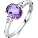 Gerhodineerd Zilver Ring Trilogie Met Zirkonia En Amethist 1337800