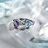 Gerhodineerd Zilver Ring Trilogie Met Zirkonia En Amethist 1337800