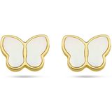 14K Geelgoud - Oorknopjes - Vlinder - Parelmoer - 5x7 mm
