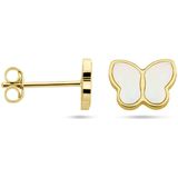 14K Geelgoud - Oorknopjes - Vlinder - Parelmoer - 5x7 mm