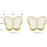 14K Geelgoud - Oorknopjes - Vlinder - Parelmoer - 5x7 mm