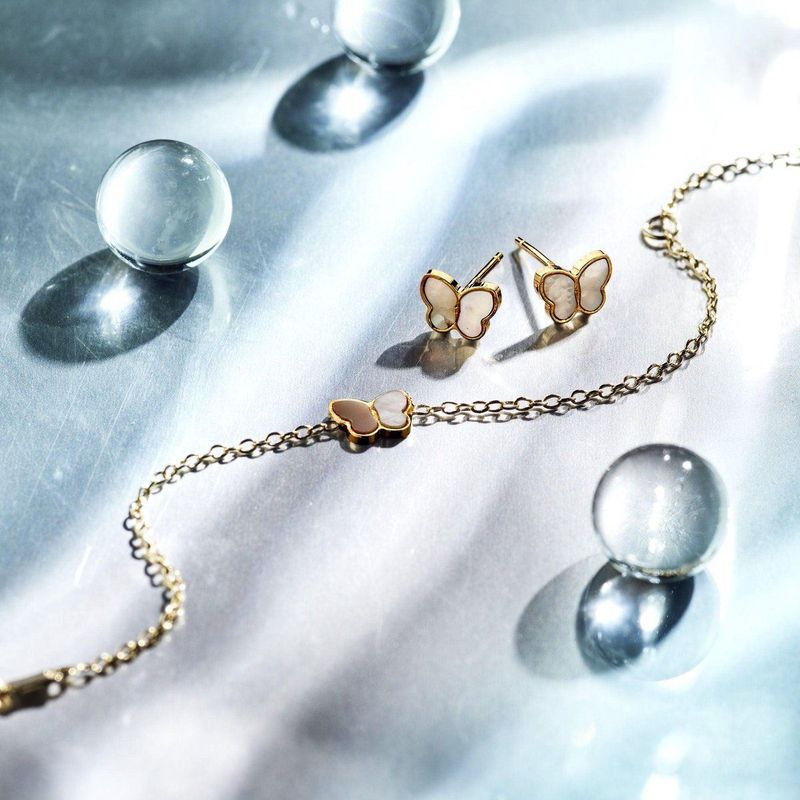 14K Geelgoud - Oorknopjes - Vlinder - Parelmoer - 5x7 mm