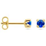 14K Geelgoud - Oorknoppen - Synthetisch Saffier