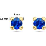 14K Geelgoud - Oorknoppen - Synthetisch Saffier