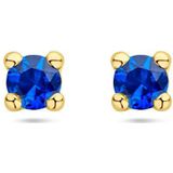 14K Geelgoud - Oorknoppen - Synthetisch Saffier