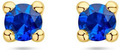 14K Geelgoud - Oorknoppen - Synthetisch Saffier