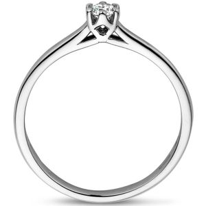 Aanzoeksring - 14K Witgouden Ring - Diamant 0.10ct H Si - 4mm Breedte