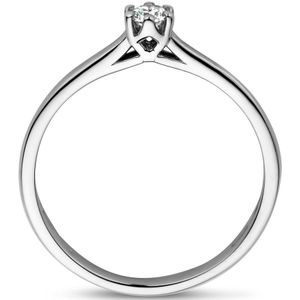 Aanzoeksring - 14K Witgouden Ring - Diamant 0.10ct H Si - 4mm Breedte