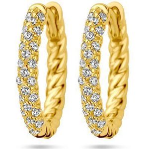 Zilver - Klapoorringen - Geel - Verguld - Zirkonia - 14 mm