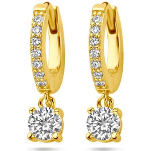 Zilver Verguld Klapoorringen - Geel - Zirkonia - 1 Micron - 17 mm Hoogte