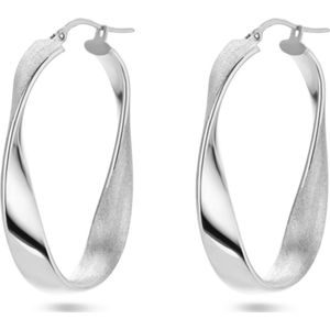 Zilver - Gerhodineerde Oorringen - Gedraaid - Poli/Mat - 40x5.5mm