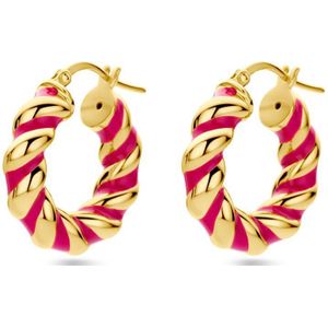 Zilver Verguld - Oorringen - Roze Emaille - Gedraaid - 1 Micron - 5 mm Breedte