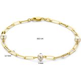 Armband - Geelgoud - Paperclip 2,7 mm - 18,5 cm - Met Zoetwaterparels