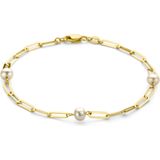 Armband - Geelgoud - Paperclip 2,7 mm - 18,5 cm - Met Zoetwaterparels