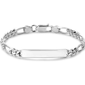 Zilver - Graveerarmband - Figaro - Wit - 925 Zilver - 18 cm