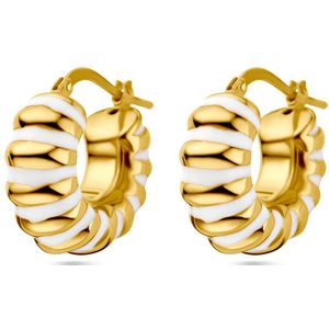 Creolen - Zilver Verguld - Wit Emaille - 1 Micron - 19x8mm