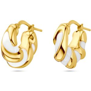 Zilver Verguld - Oorringen - Gedraaid - Wit Emaille - 1 Micron - 17x7.5mm