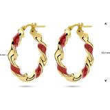 Zilver - Oorringen - Gedraaid - Rood Emaille - 1 Micron - 22,5 x 4 mm