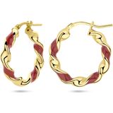 Zilver - Oorringen - Gedraaid - Rood Emaille - 1 Micron - 22,5 x 4 mm