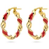 Zilver - Oorringen - Gedraaid - Rood Emaille - 1 Micron - 22,5 x 4 mm