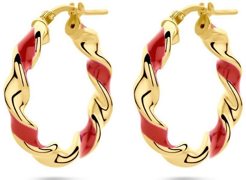 Zilver - Oorringen - Gedraaid - Rood Emaille - 1 Micron - 22,5 x 4 mm