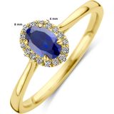 Ring - Lab Grown Saffier En Diamant - 14K Geelgoud - 0.075ct H Si Halo