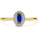 Ring - Lab Grown Saffier En Diamant - 14K Geelgoud - 0.075ct H Si Halo