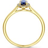 Ring - Lab Grown Saffier En Diamant - 14K Geelgoud - 0.075ct H Si Halo