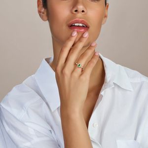 Ring - Lab Grown Smaragd - 14k Geelgouden Ring - 0.075ct H Si Halo