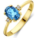 Ring - Trilogie - London Blue Topaas en Diamant 0.04ct H Si - 14K Geelgoud