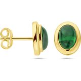 Oorknopjes - Synthetisch Smaragd - 14K Geelgouden Oorknoppen - 9.5x7mm